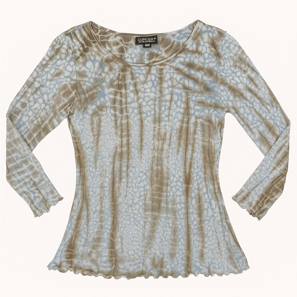 Sivan Blue & Brown Tie-Dye Cotton Long Sleeve Top (M)